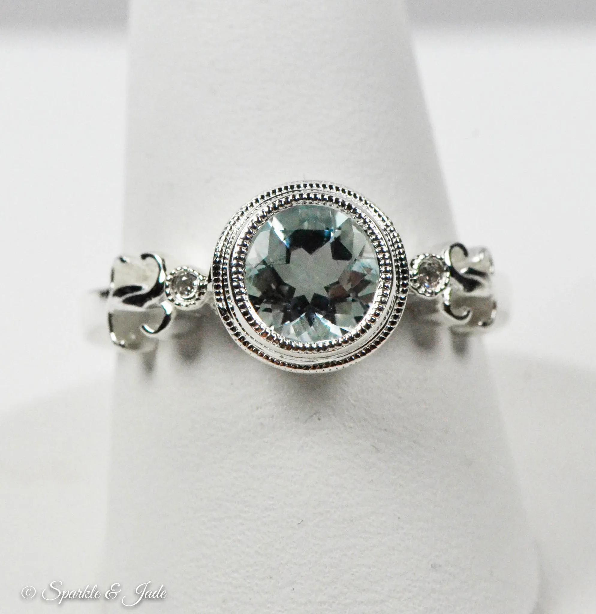Sterling Silver or 14k White Gold Aquamarine & .02 CTW Diamond Ring