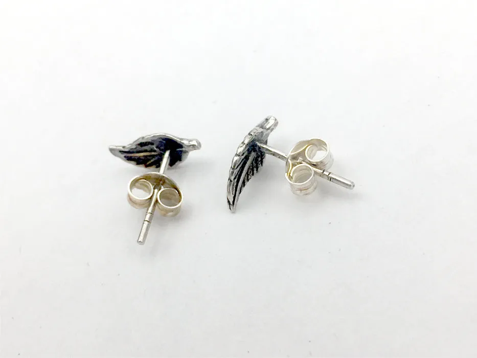 Sterling Silver small leaf stud earrings, leaves, tree, trees, garden, gardener