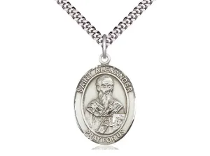 Sterling Silver St Alexander Sauli Pendant on a 24 inch Light Rhodium Heavy Curb Chain.