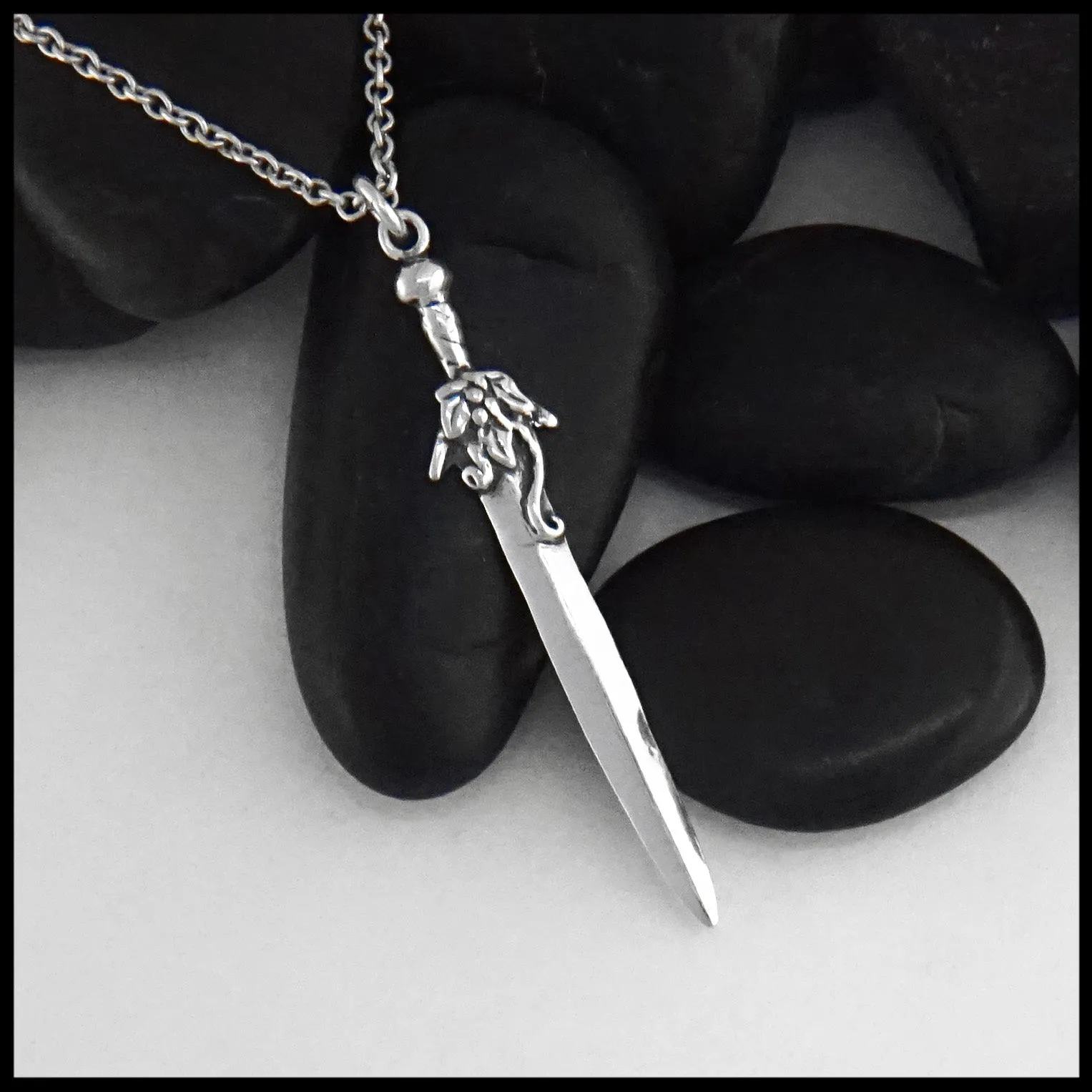 Sterling Silver Sword Floral Pendant