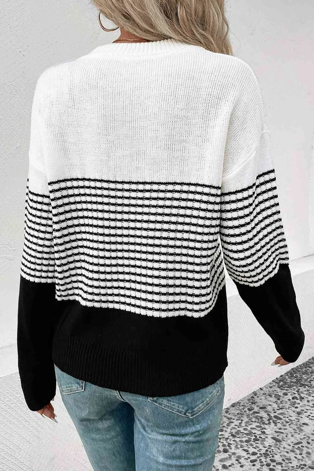Striped Color Block Drop Shoulder Sweater