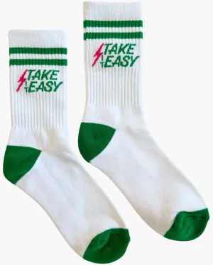 TAKE IT EASY CREW SOCKS IN WHITE