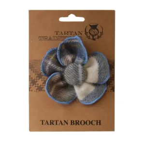 Tartan Floral Brooch - Muted Blue Stewart