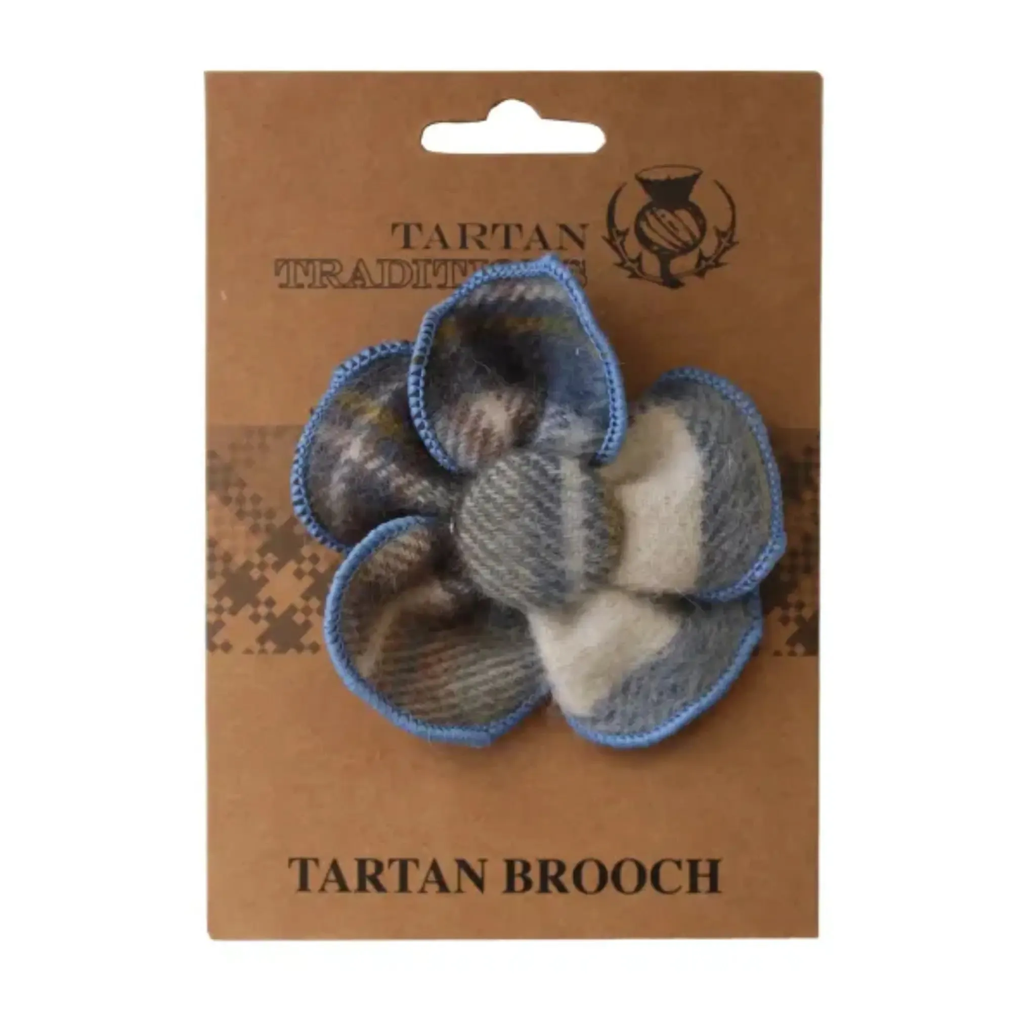 Tartan Floral Brooch - Muted Blue Stewart