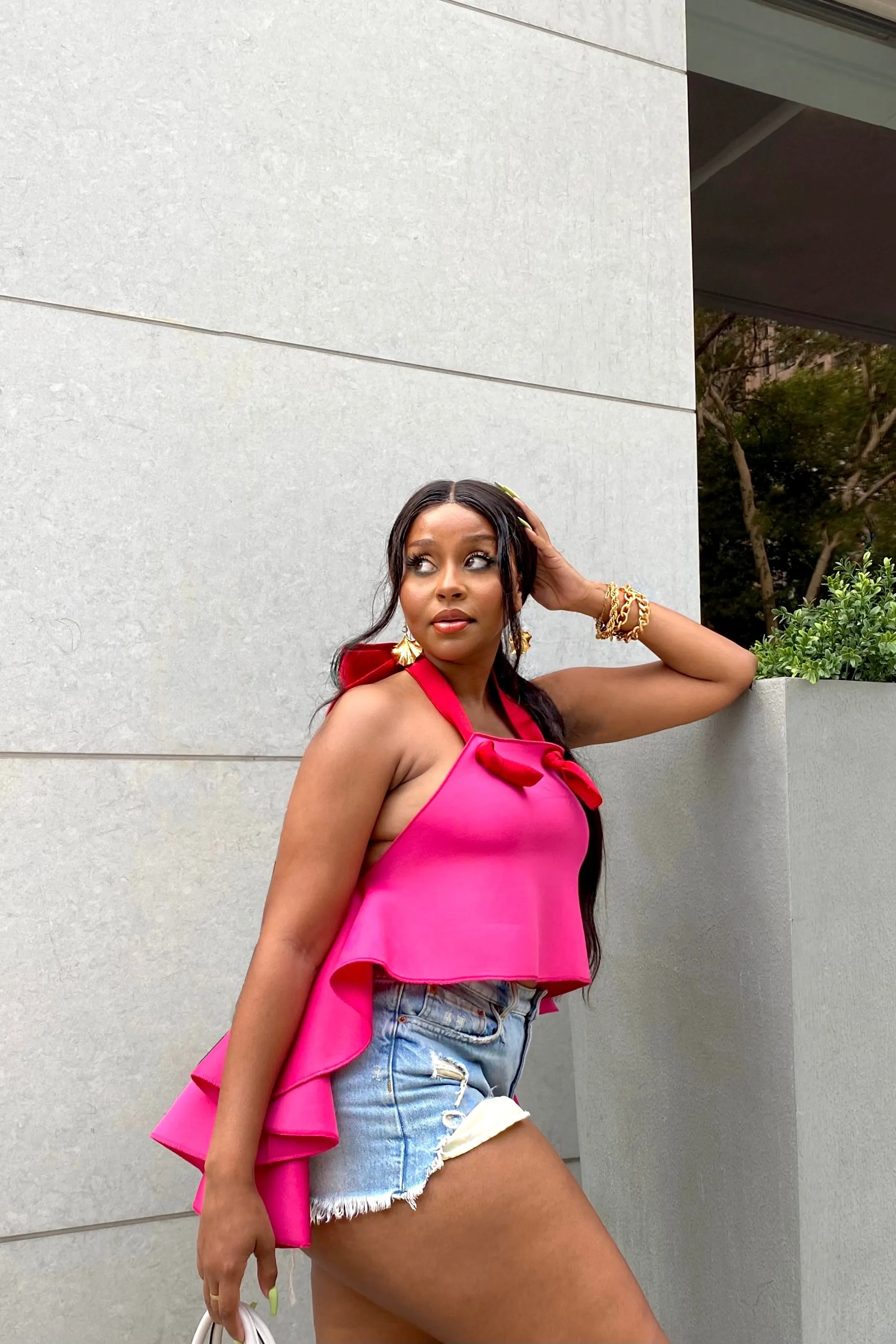 Taye Color Block Halter Crop Top - XS Left
