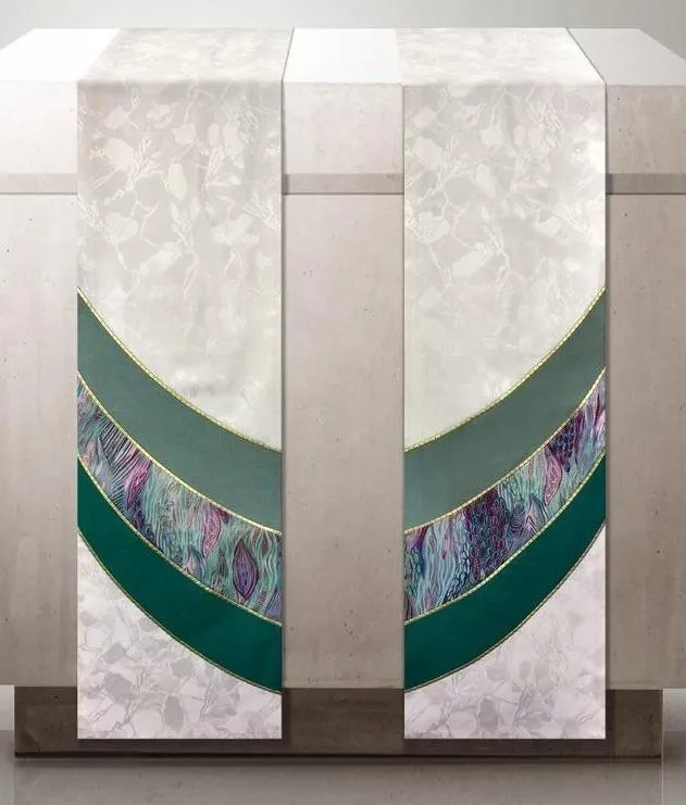 The Francis Curvilinear Bella White & Monet Green <br> Altar Scarves
