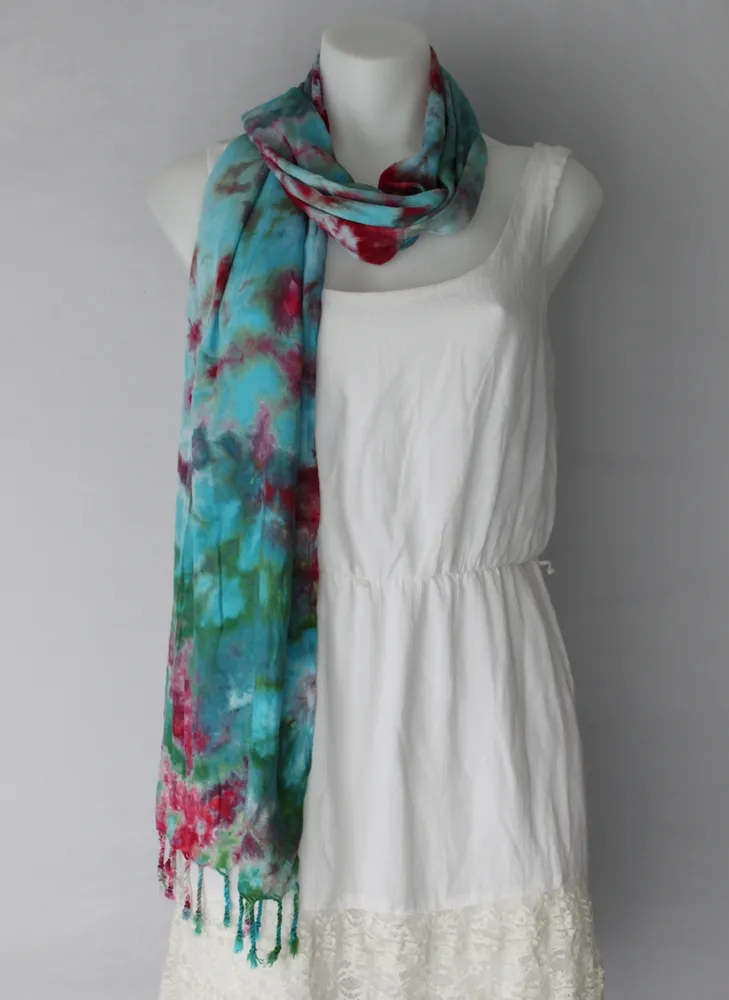 Tie dye rayon Scarf - ice dye - Cotton Candy (1)