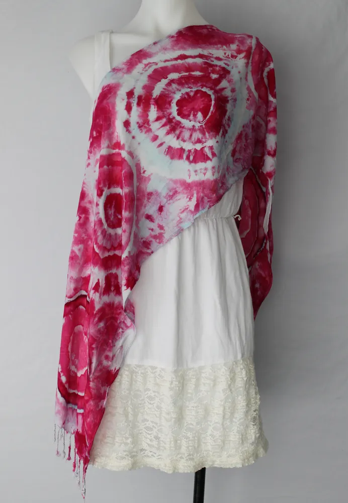 Tie dye rayon Scarf - ice dye - Pretty in Pink