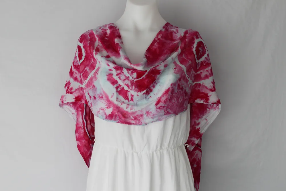 Tie dye rayon Scarf - ice dye - Pretty in Pink