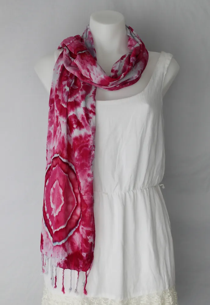 Tie dye rayon Scarf - ice dye - Pretty in Pink