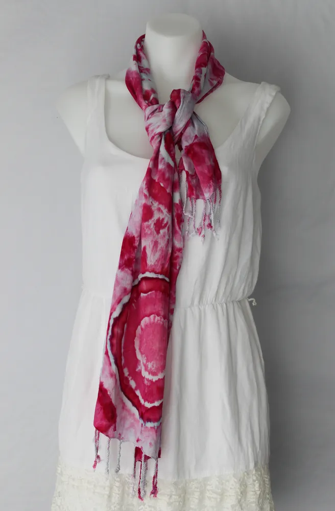 Tie dye rayon Scarf - ice dye - Pretty in Pink
