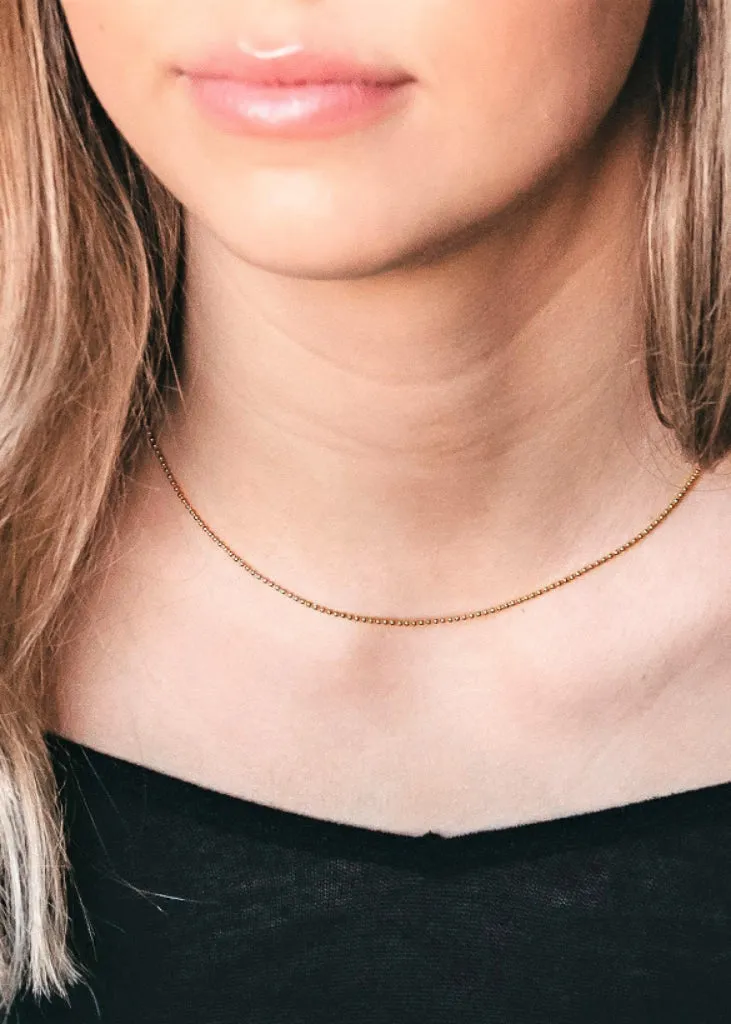 Tiny Gold Beaded Necklace, minimalist layering Necklace