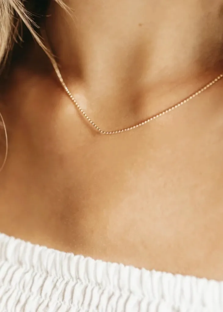 Tiny Gold Beaded Necklace, minimalist layering Necklace
