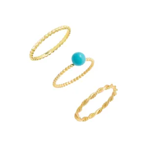 Turquoise & Solid Ring Combo Set