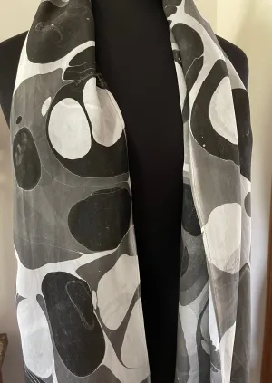 Twice marbled black & white stone.  Charmeuse  Silk 72x14” bold fun. This beautiful silk makes a unique dresser cover and scarf