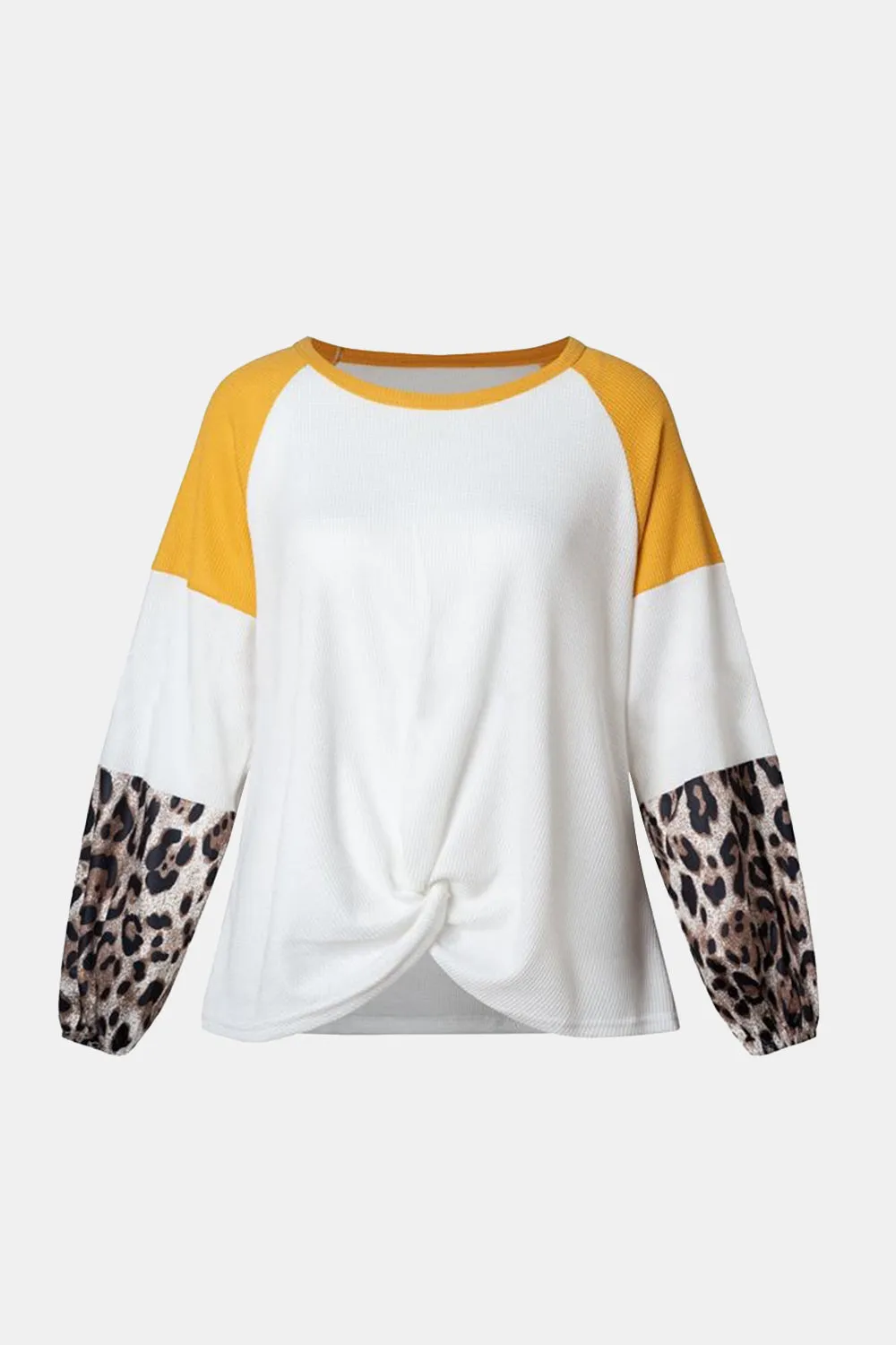Twisted Color Block Round Neck Long Sleeve Top (2 Colors)