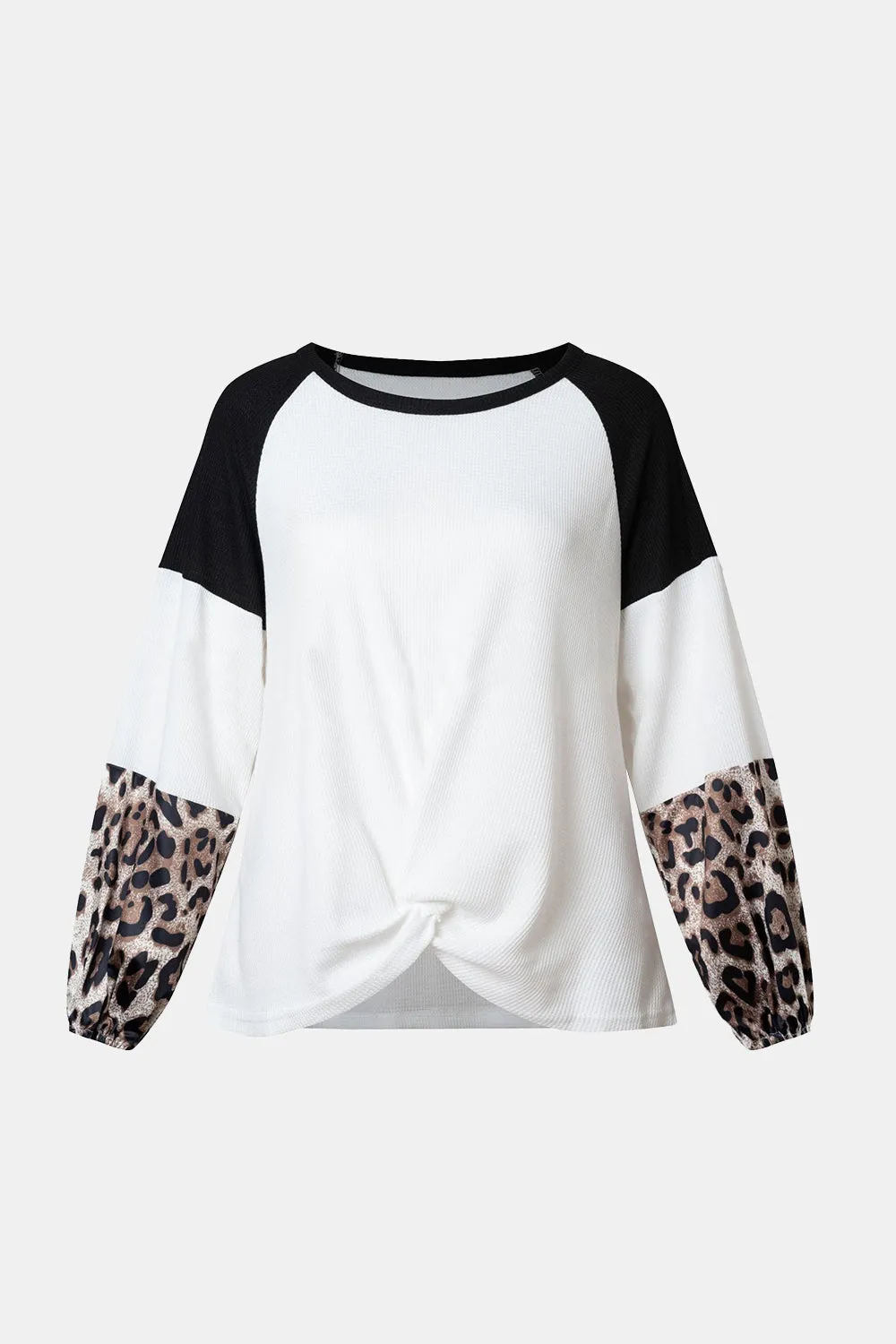 Twisted Color Block Round Neck Long Sleeve Top (2 Colors)