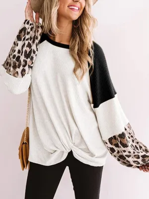 Twisted Color Block Round Neck Long Sleeve Top (2 Colors)