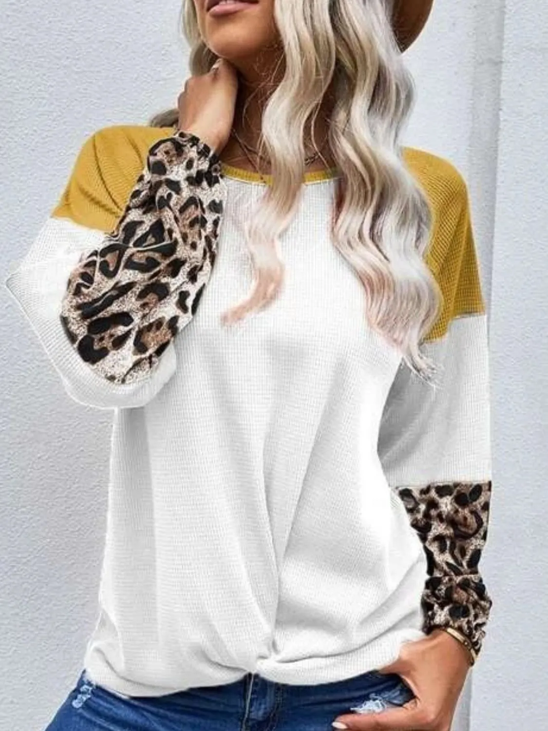 Twisted Color Block Round Neck Long Sleeve Top (2 Colors)