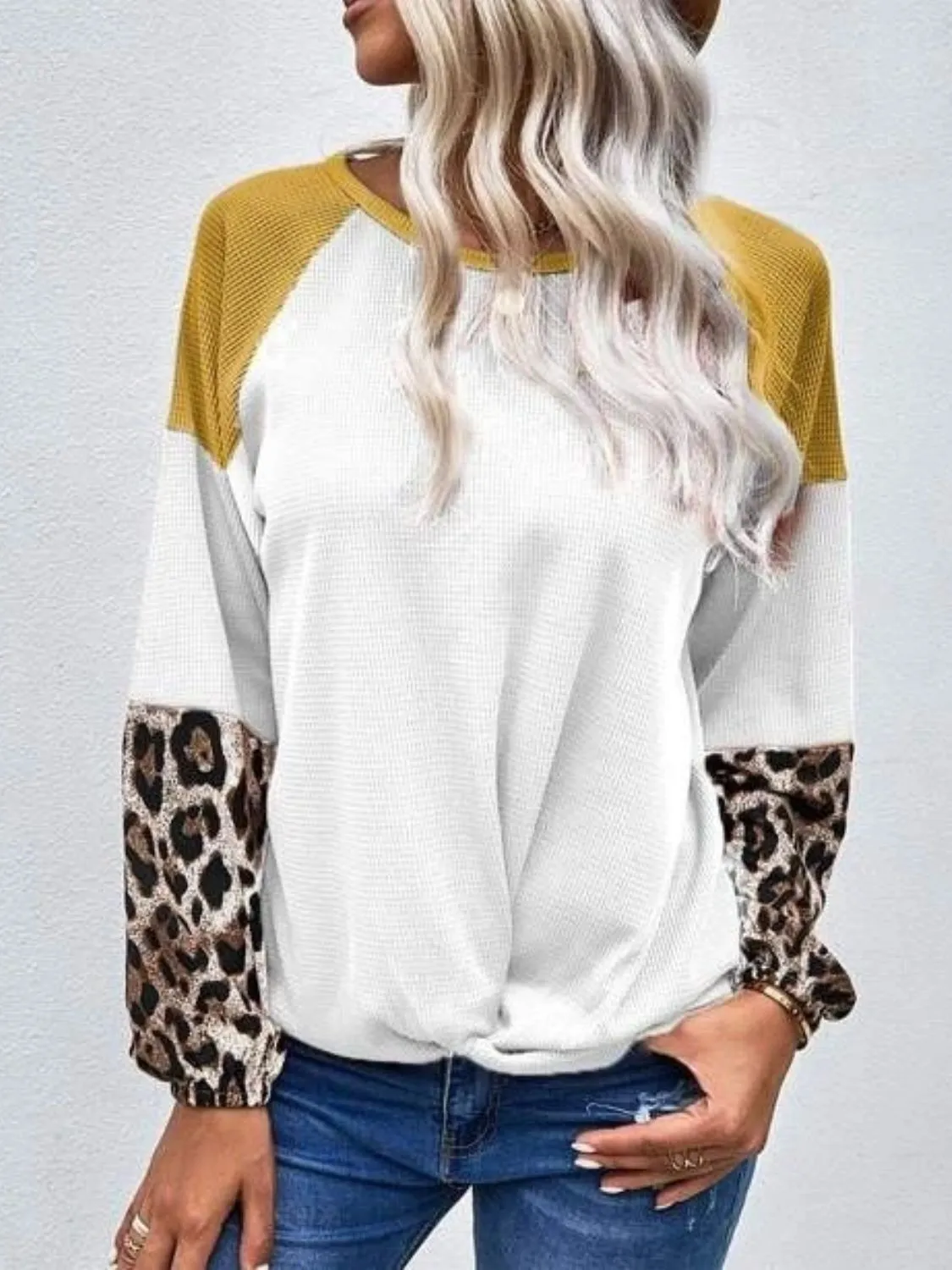 Twisted Color Block Round Neck Long Sleeve Top (2 Colors)
