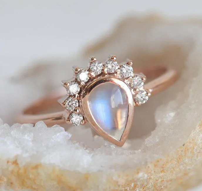 Ulysses Pear Moonstone Diamond Ring Set