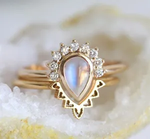 Ulysses Pear Moonstone Diamond Ring Set