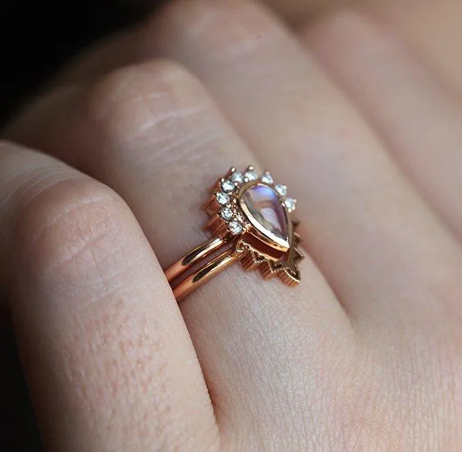 Ulysses Pear Moonstone Diamond Ring Set