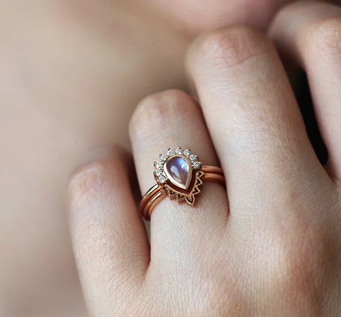 Ulysses Pear Moonstone Diamond Ring Set