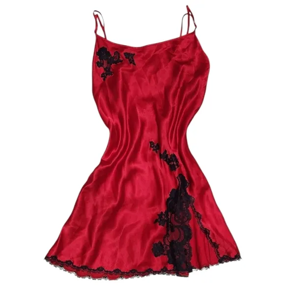 Victorias Secret Beautiful Red Black Lace Slip Dress