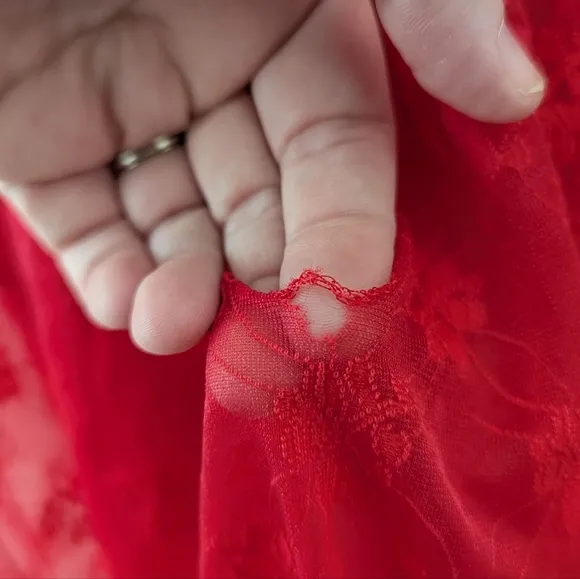 Vintage 70s Coquette Red Sheer Lace Babydoll Lingerie Dress