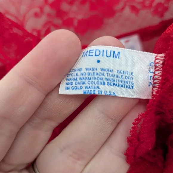 Vintage 70s Coquette Red Sheer Lace Babydoll Lingerie Dress