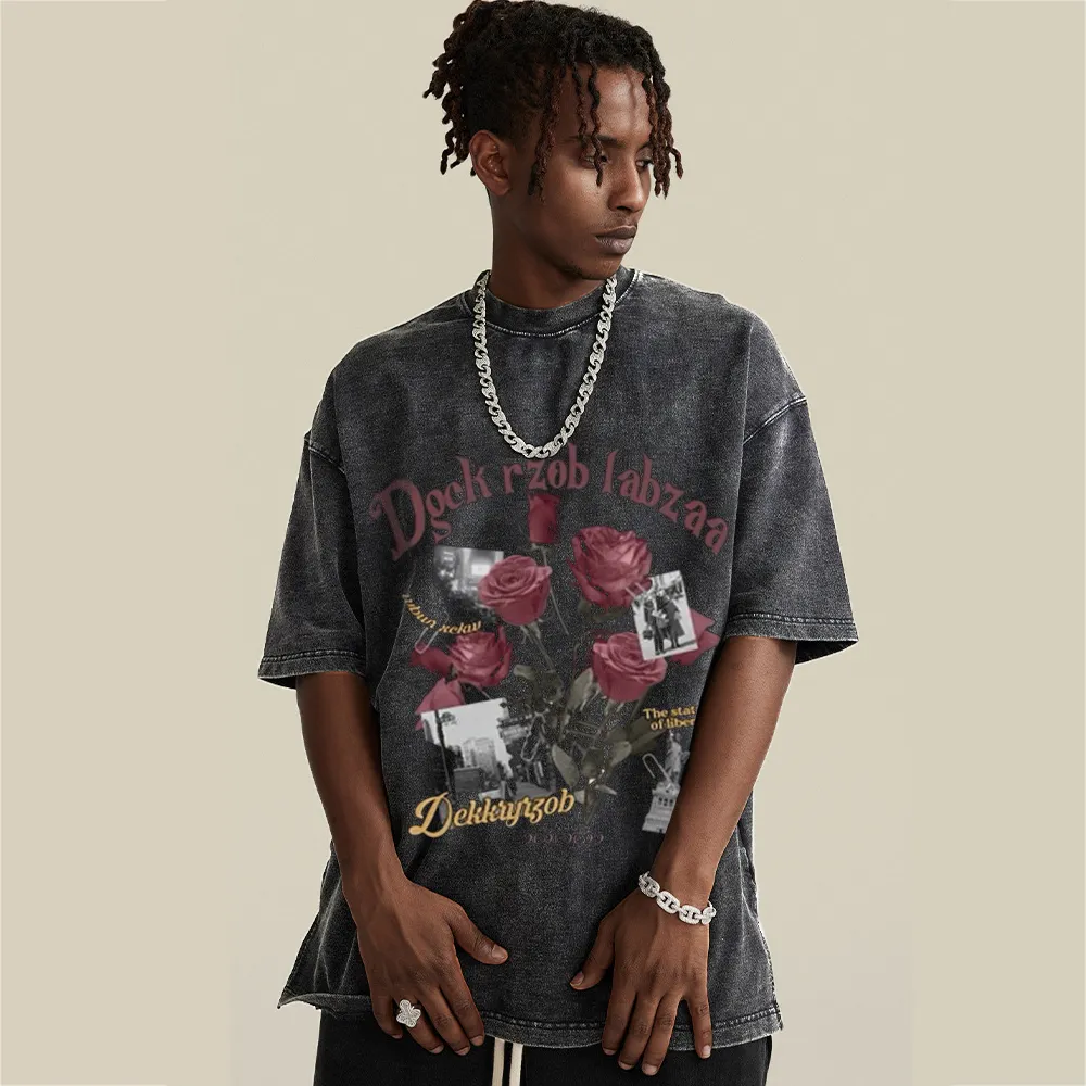 Vintage Bold Rose Graphic Wash T-Shirt