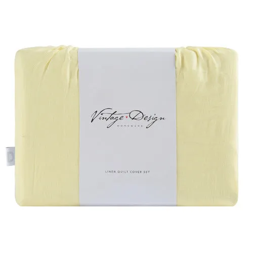 Vintage Design Butter French Linen Quilt Cover Set