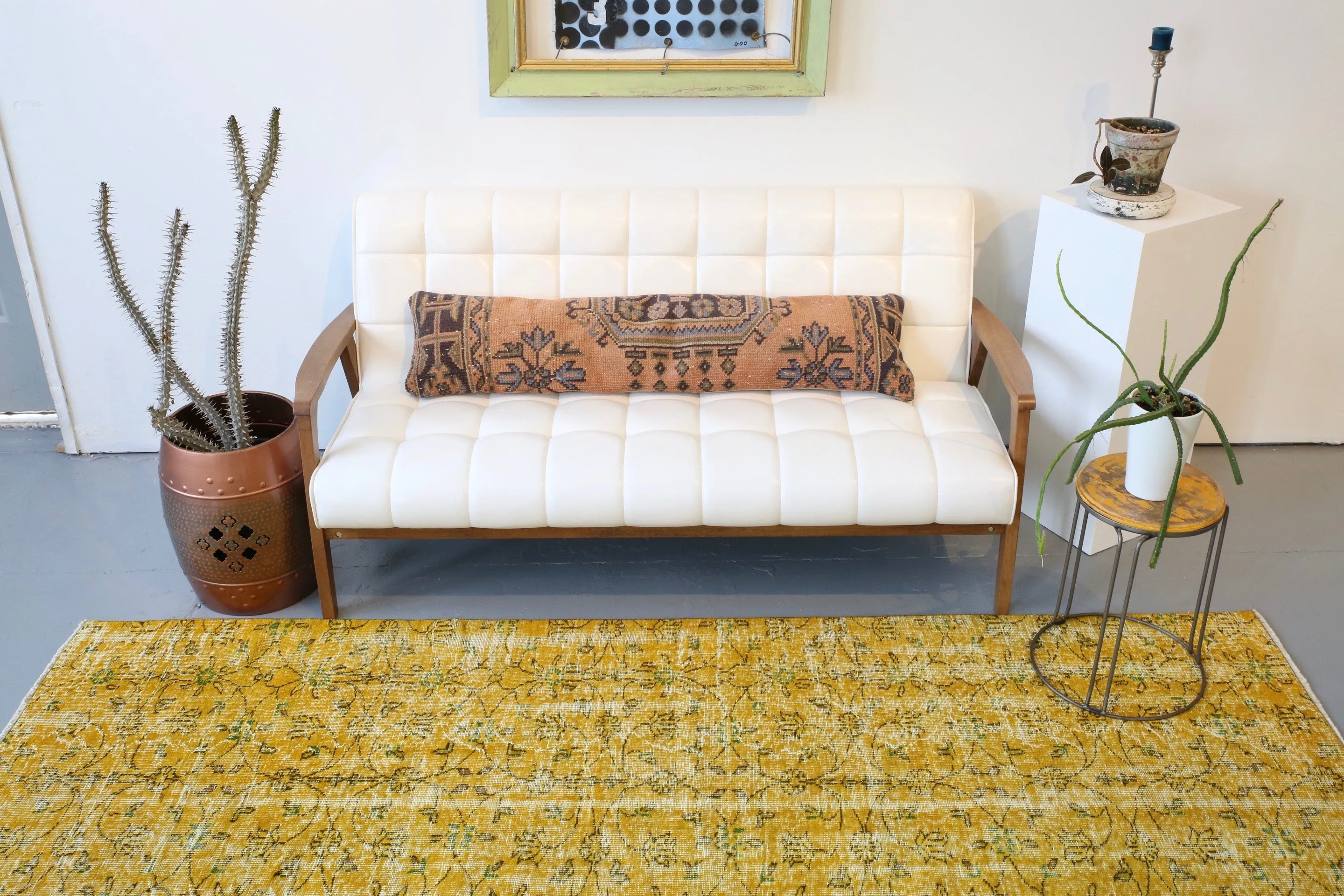 Vintage Overdyed Isparta Rug in Meyer Lemon 5.9ftx8.10ft