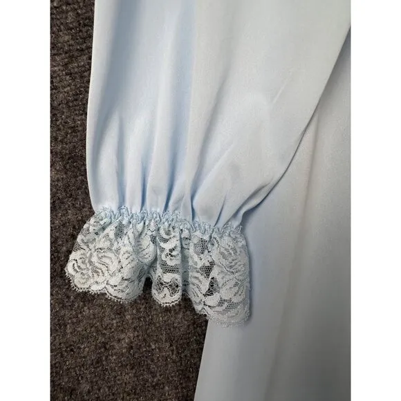 Vintage Shadowline Peignoir Set Small Blue Lace Robe Nightgown 70's 80's