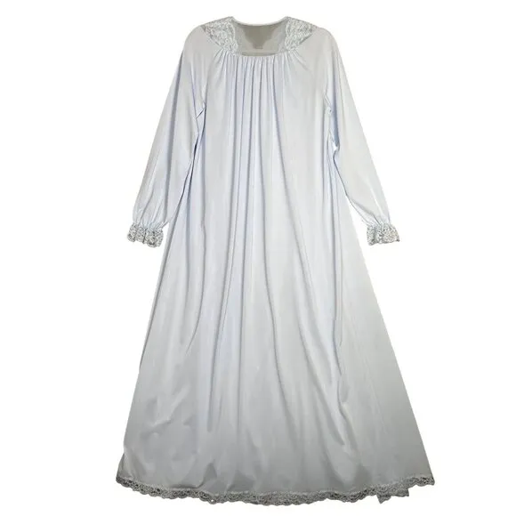 Vintage Shadowline Peignoir Set Small Blue Lace Robe Nightgown 70's 80's