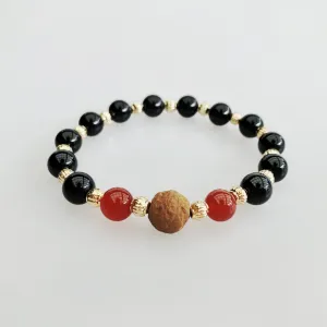 Vintage Style 8mm Obsidian Carnelian Herbal Bracelet 17cm