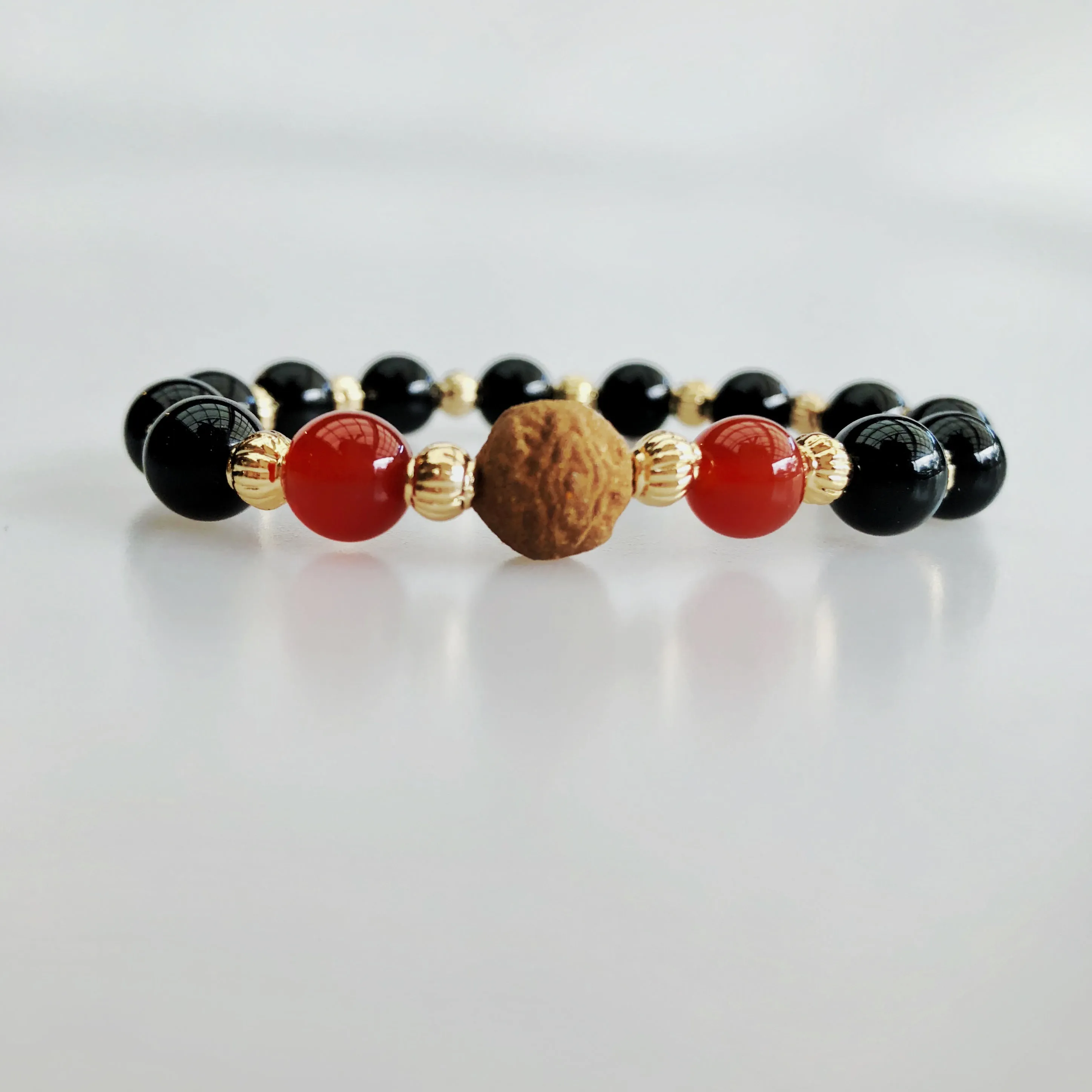 Vintage Style 8mm Obsidian Carnelian Herbal Bracelet 17cm