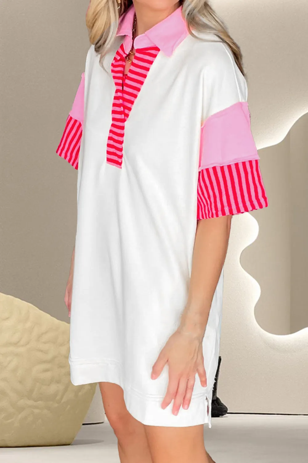 Vivi Color Block Johnny Collar Half Sleeve Dress