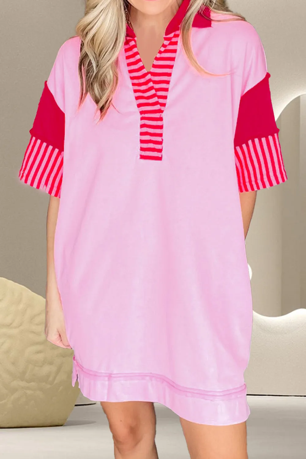 Vivi Color Block Johnny Collar Half Sleeve Dress