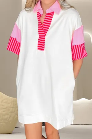 Vivi Color Block Johnny Collar Half Sleeve Dress