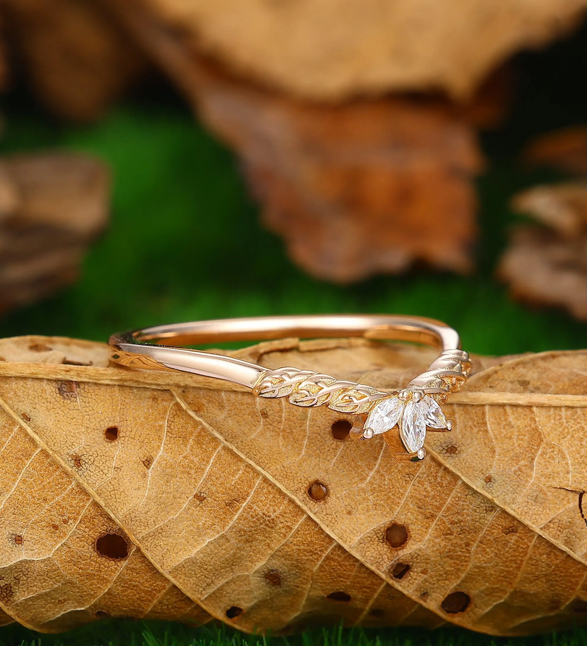 Wedding Leaf Moissanite Promise Bridal Ring Matching Band Ring