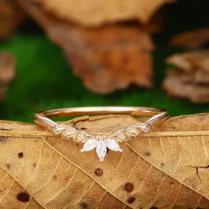 Wedding Leaf Moissanite Promise Bridal Ring Matching Band Ring