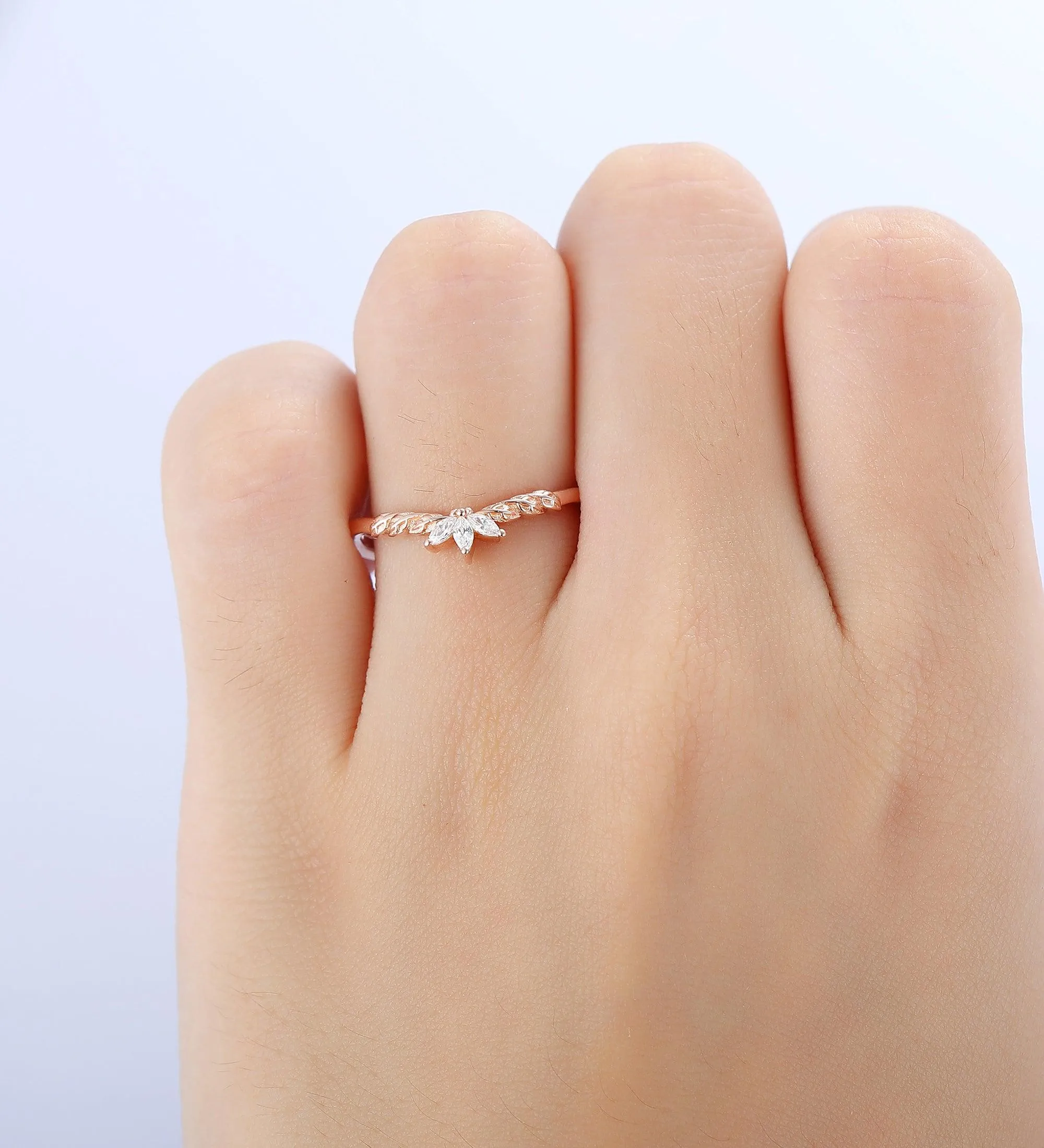 Wedding Leaf Moissanite Promise Bridal Ring Matching Band Ring
