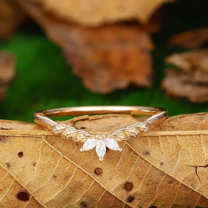 Wedding Leaf Moissanite Promise Bridal Ring Matching Band Ring