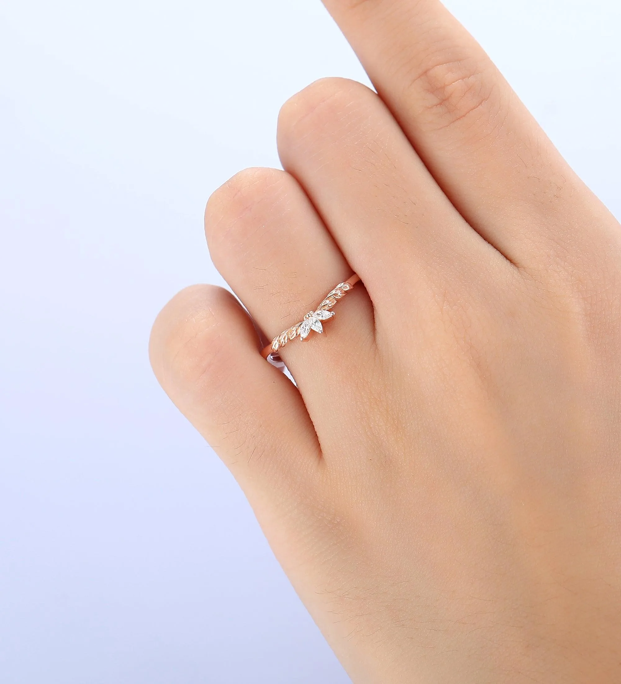 Wedding Leaf Moissanite Promise Bridal Ring Matching Band Ring