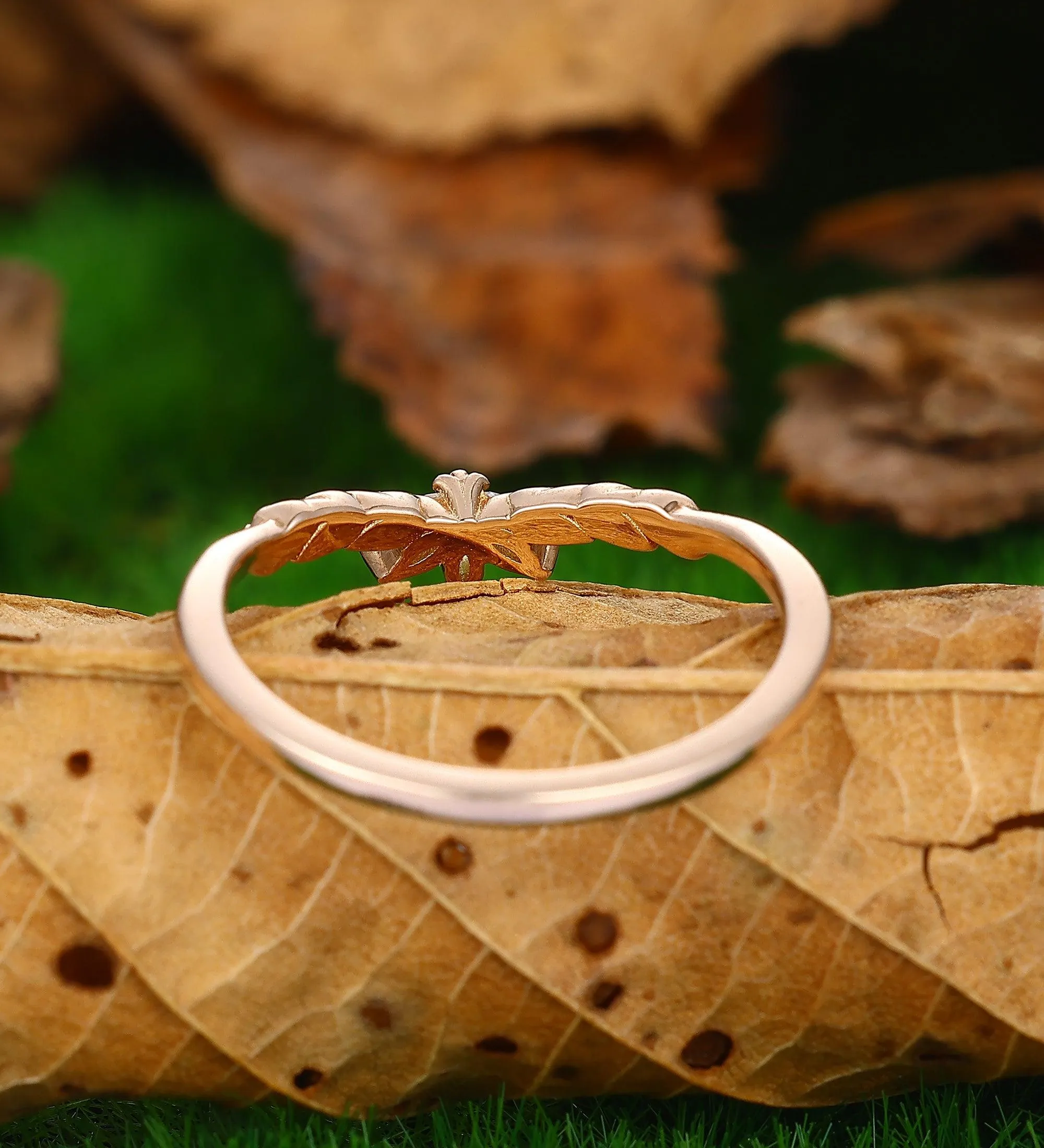 Wedding Leaf Moissanite Promise Bridal Ring Matching Band Ring