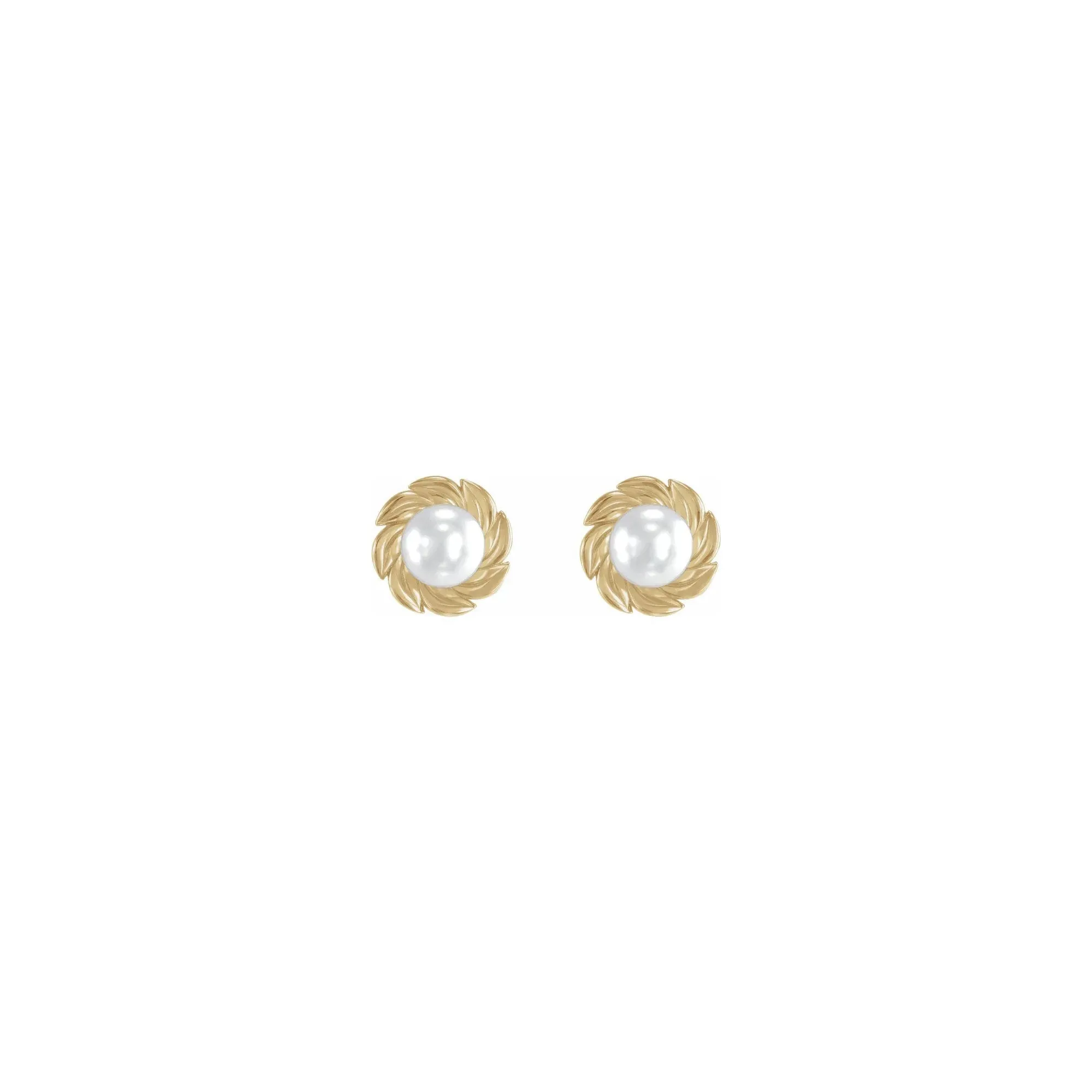 White Akoya Pearl Leaf Stud Earrings