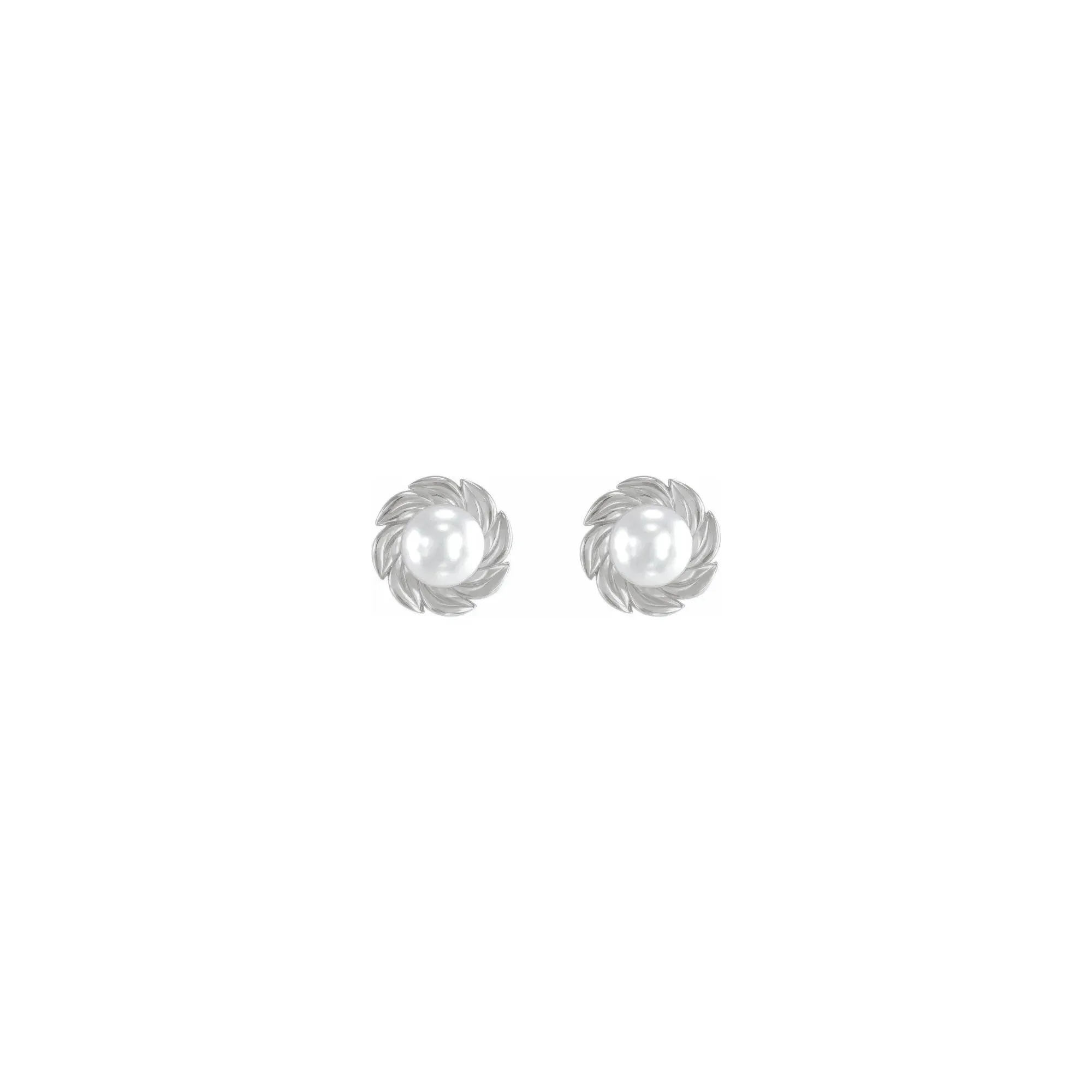 White Akoya Pearl Leaf Stud Earrings