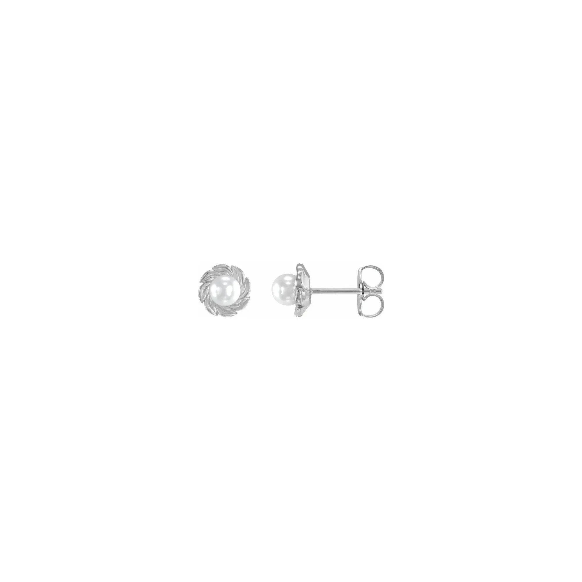 White Akoya Pearl Leaf Stud Earrings